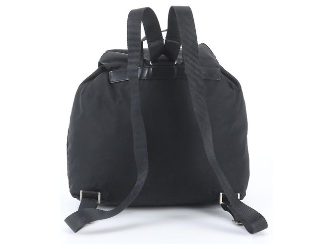 Prada Tessuto Nylon Triangle Logo Leather Backpack Black - view 3