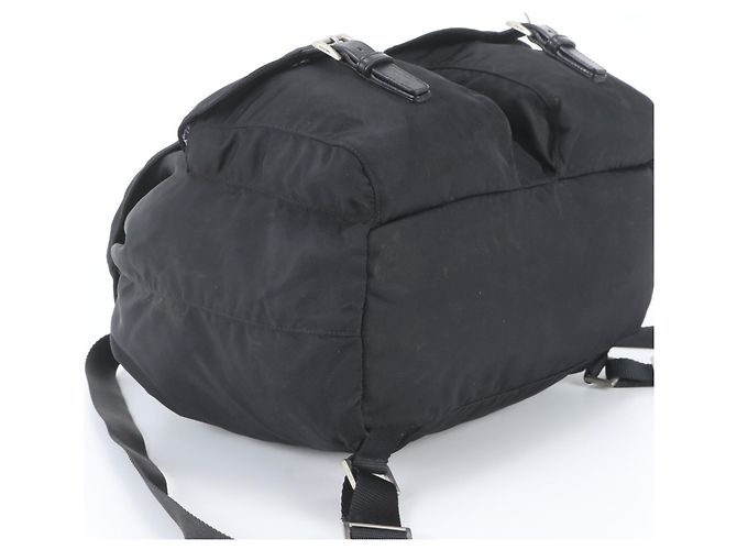 Prada Tessuto Nylon Triangle Logo Leather Backpack Black - view 5