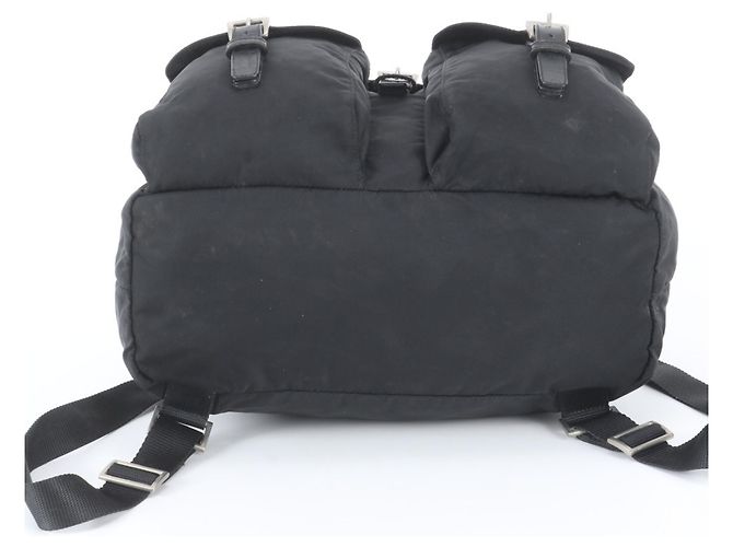 Prada Tessuto Nylon Triangle Logo Leather Backpack Black - view 6