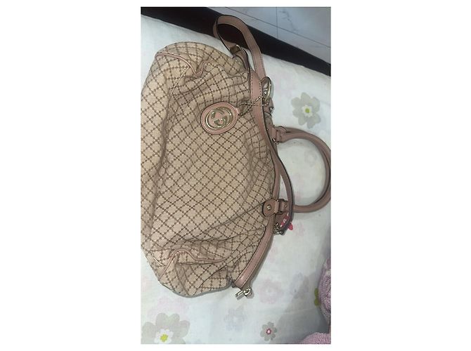 Borsa Gucci in tela Diamante beige e pelle rosa - vista 6
