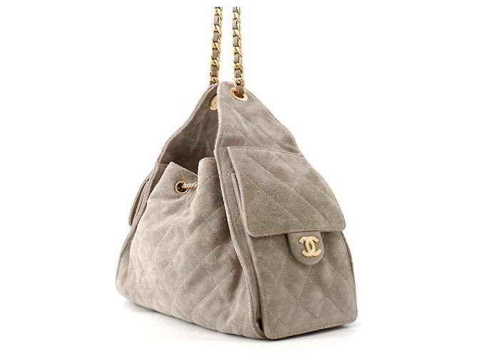 Borsa a tracolla con catena Chanel in camoscio grigio Marrone - vista 2