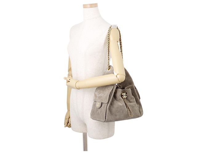 Borsa a tracolla con catena Chanel in camoscio grigio Marrone - vista 4