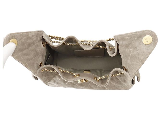 Borsa a tracolla con catena Chanel in camoscio grigio Marrone - vista 5