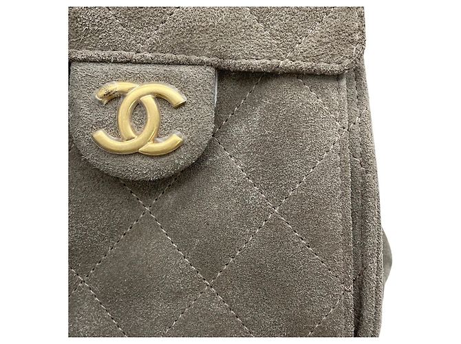 Borsa a tracolla con catena Chanel in camoscio grigio Marrone - vista 8