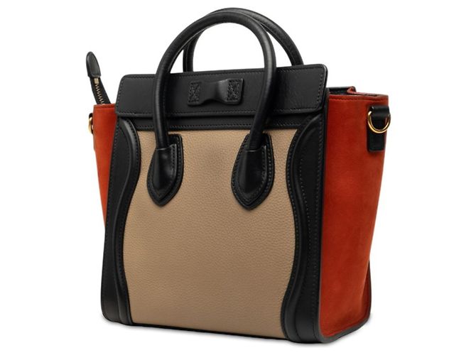 Céline Borsa Celine Luggage Nano Tricolor Nero Rosso Beige - vista 2