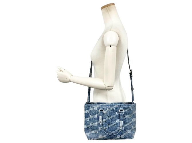 Borsa a mano Balenciaga BB Monogram Signature Small Shopper Blu - vista 10