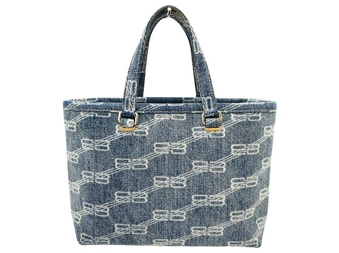 Borsa a mano Balenciaga BB Monogram Signature Small Shopper Blu - vista 3
