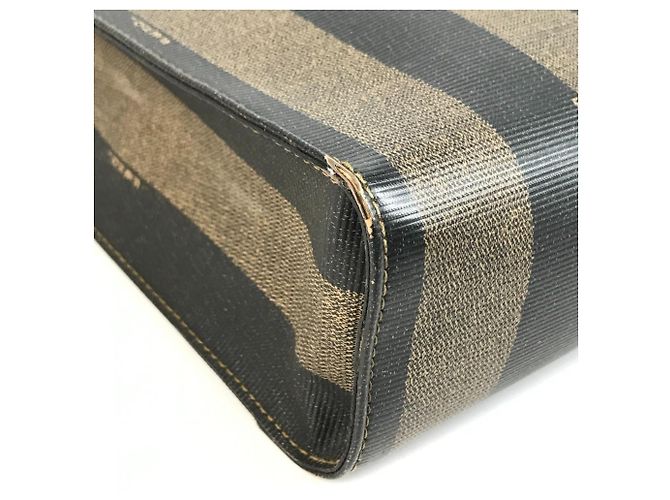 FENDI Vintage Pequin Logo Stripe Tote Bag Khaki - Ansicht 7
