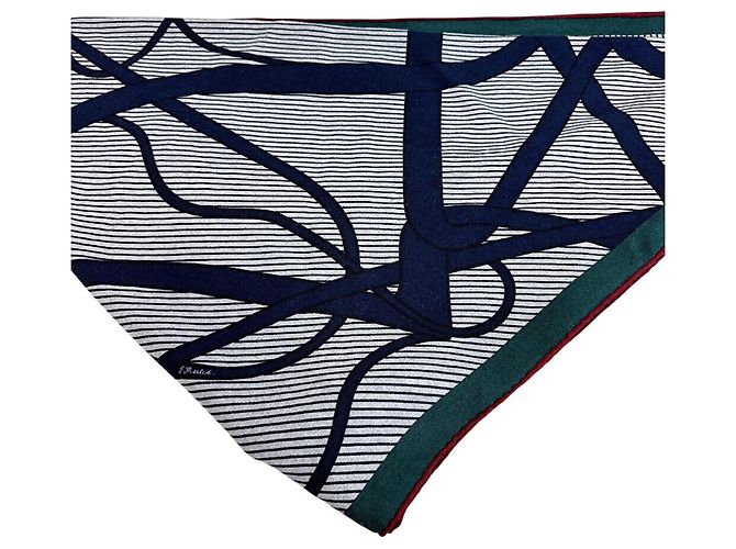 Hermès Triangle Geant Seidentuch Rot Grün Marineblau - Ansicht 12