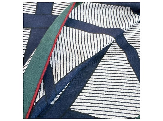 Hermès Triangle Geant Seidentuch Rot Grün Marineblau - Ansicht 14