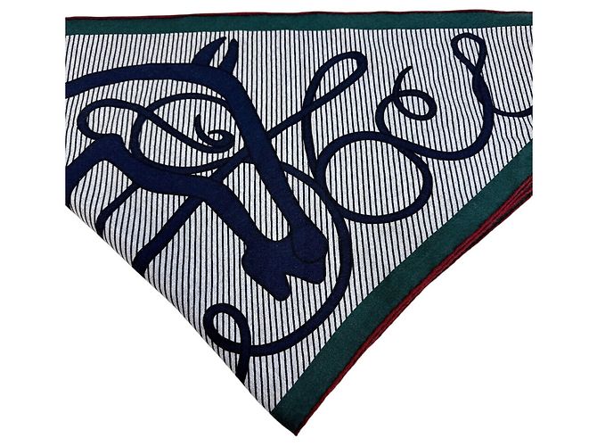 Hermès Triangle Geant Seidentuch Rot Grün Marineblau - Ansicht 6