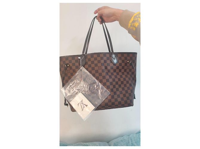 Borsa Tote Louis Vuitton Neverfull MM Damier Ebene Canvas Marrone Monogramma - vista 2