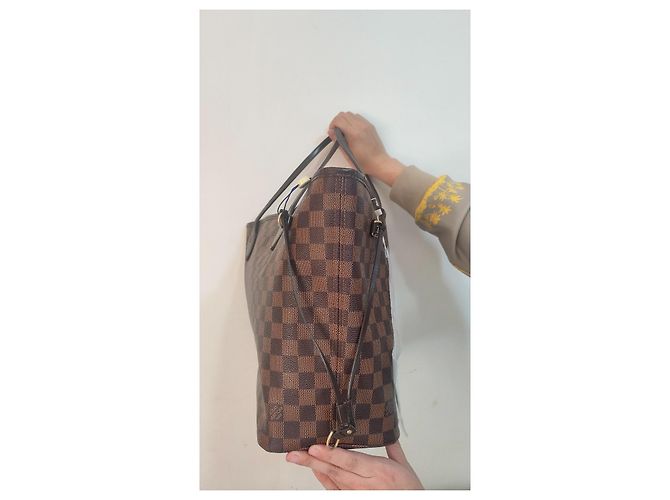 Borsa Tote Louis Vuitton Neverfull MM Damier Ebene Canvas Marrone Monogramma - vista 3