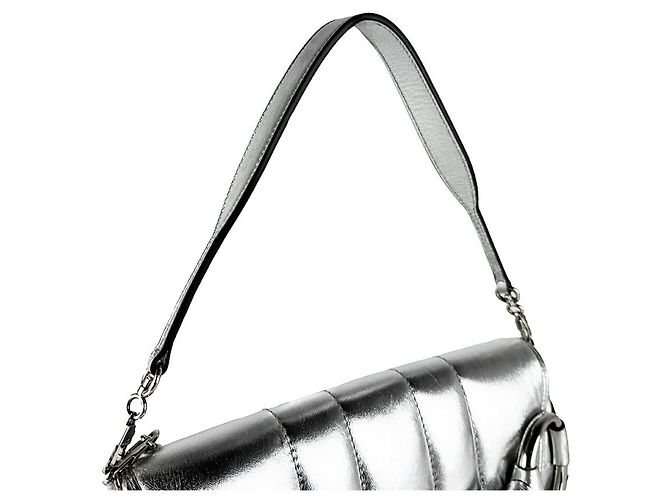 Borsa a tracolla Gucci in pelle argento - vista 10