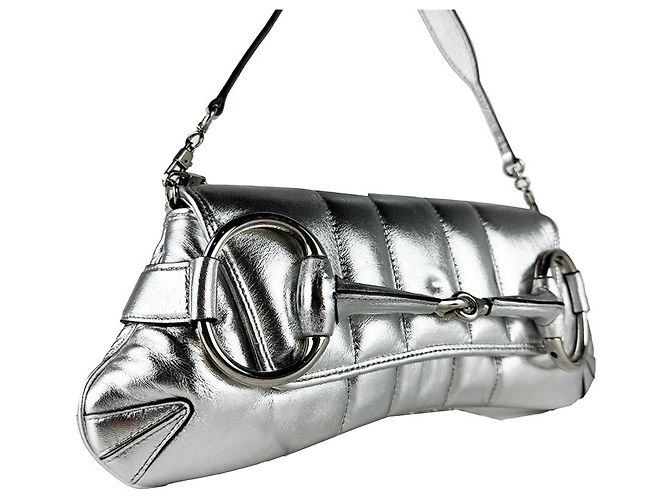 Borsa a tracolla Gucci in pelle argento - vista 2