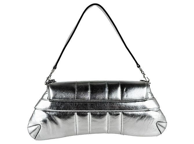 Borsa a tracolla Gucci in pelle argento - vista 4
