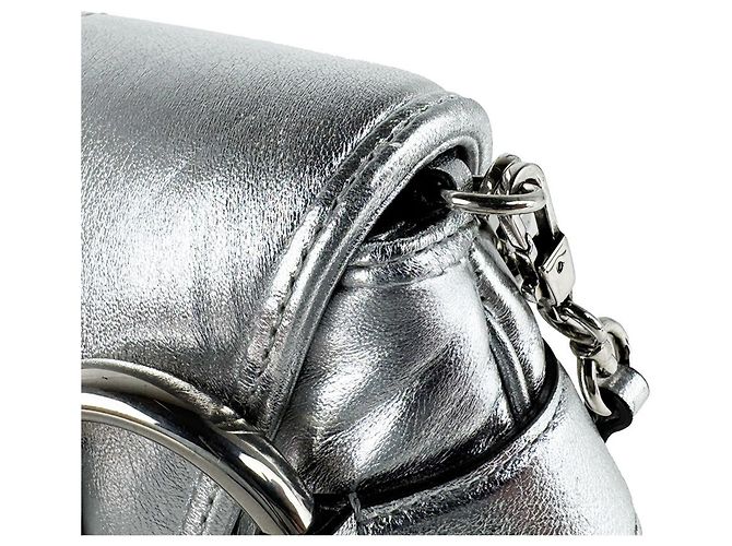 Borsa a tracolla Gucci in pelle argento - vista 6