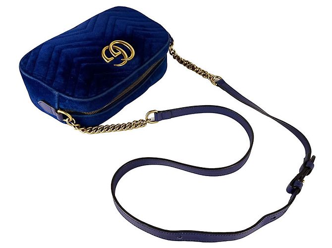 Borsa a tracolla Gucci GG Marmont in velluto Blu scuro - vista 10