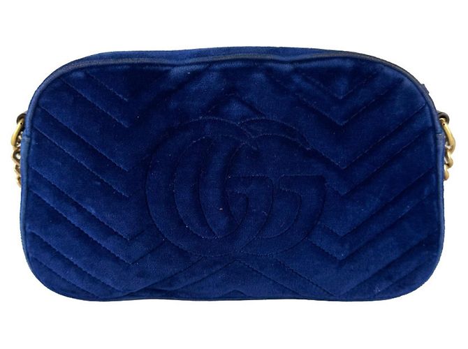 Borsa a tracolla Gucci GG Marmont in velluto Blu scuro - vista 3