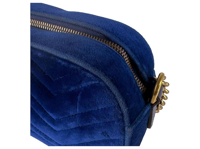 Borsa a tracolla Gucci GG Marmont in velluto Blu scuro - vista 6