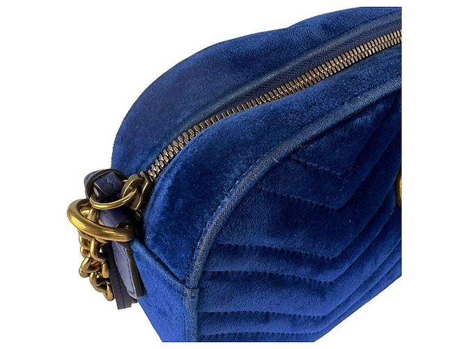 Borsa a tracolla Gucci GG Marmont in velluto Blu scuro - vista 7