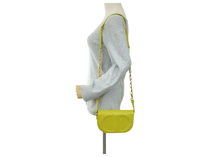 Borsa a tracolla in pelle gialla Christian Dior Giallo - vista 14