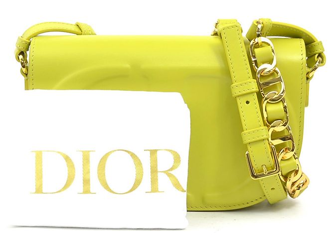 Borsa a tracolla in pelle gialla Christian Dior Giallo - vista 15