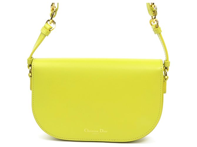 Borsa a tracolla in pelle gialla Christian Dior Giallo - vista 3