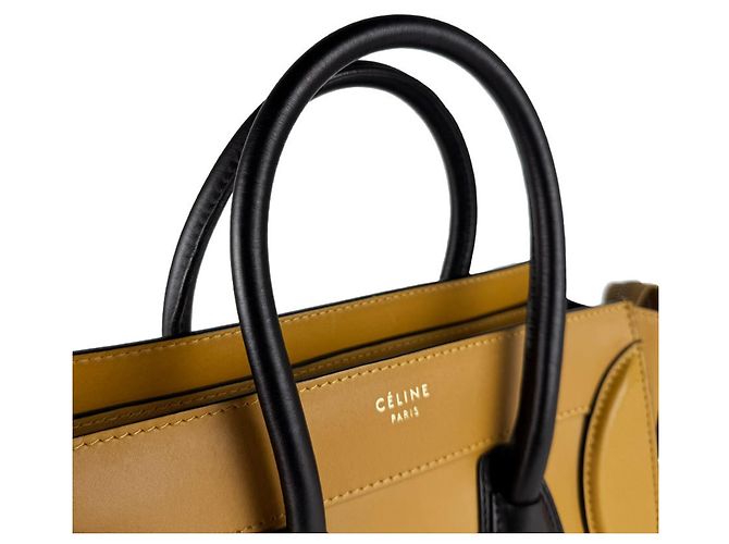 Céline Borsa a mano Celine Luggage Micro Shopper in pelle Nero Giallo - vista 10