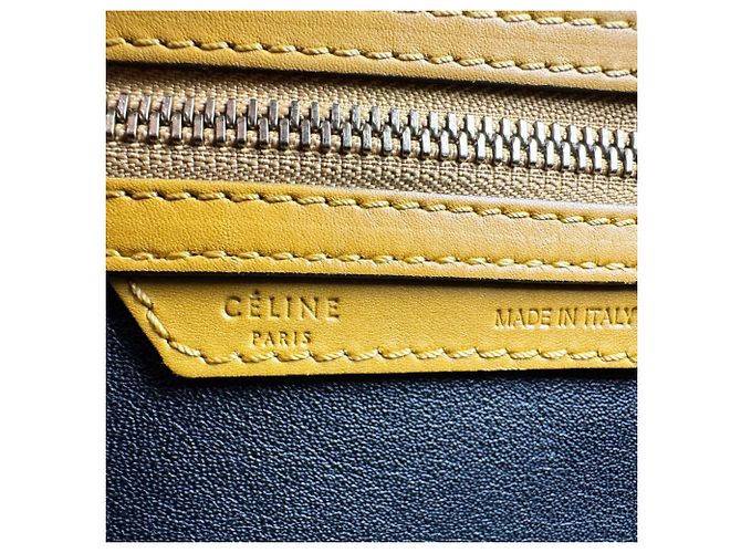 Céline Borsa a mano Celine Luggage Micro Shopper in pelle Nero Giallo - vista 12