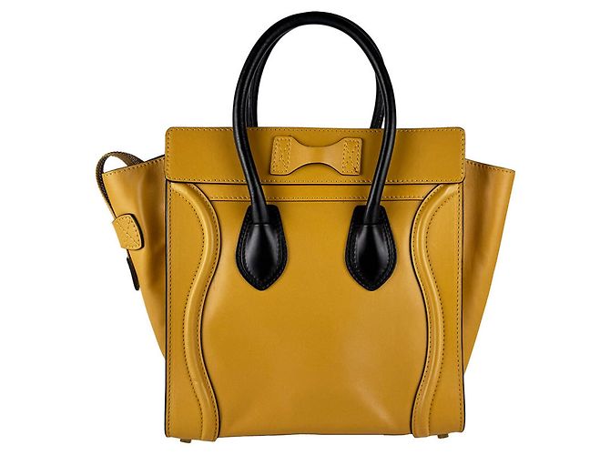 Céline Borsa a mano Celine Luggage Micro Shopper in pelle Nero Giallo - vista 3