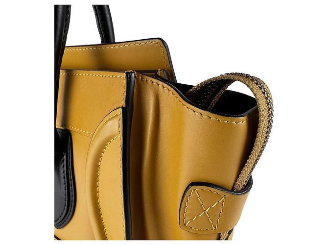 Céline Borsa a mano Celine Luggage Micro Shopper in pelle Nero Giallo - vista 6