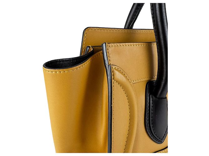 Céline Borsa a mano Celine Luggage Micro Shopper in pelle Nero Giallo - vista 7