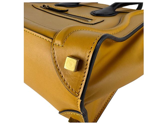 Céline Borsa a mano Celine Luggage Micro Shopper in pelle Nero Giallo - vista 8