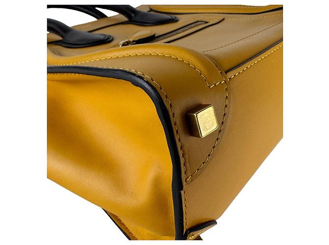 Céline Borsa a mano Celine Luggage Micro Shopper in pelle Nero Giallo - vista 9
