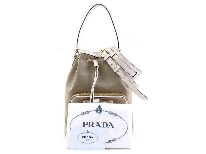 Jacquard Prada Handtasche/Schultertasche Braun Weiß - Ansicht 17
