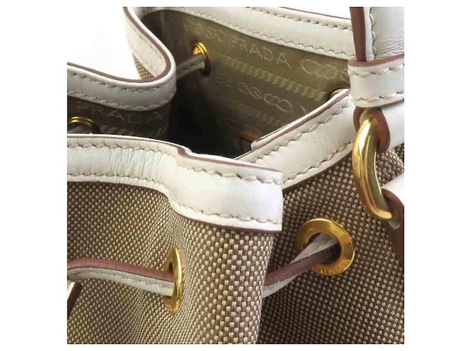 Jacquard Prada Handtasche/Schultertasche Braun Weiß - Ansicht 7