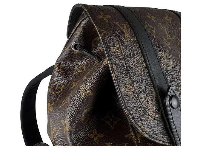 Zaino Louis Vuitton Monogram Macassar Christopher MM Marrone Nero Monogramma - vista 7