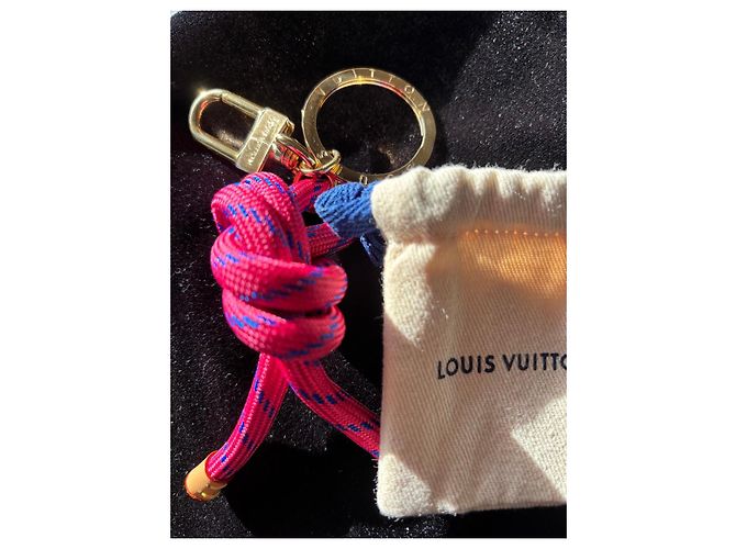 Portachiavi Louis Vuitton con cordino in corda Rosa Blu Gold hardware - vista 7