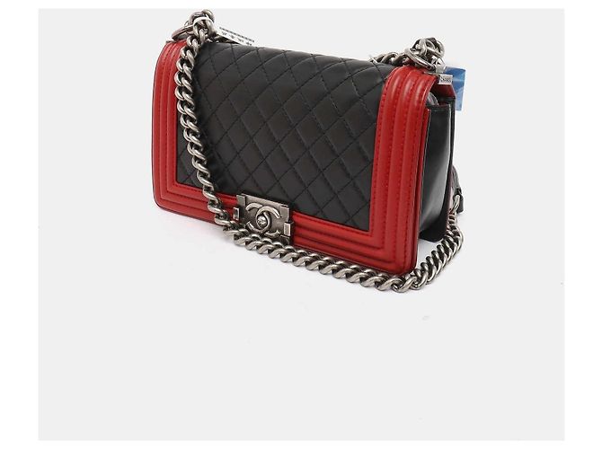 Borsa Chanel Boy Medium in Pelle Nera e Rossa Nero Rosso - vista 3