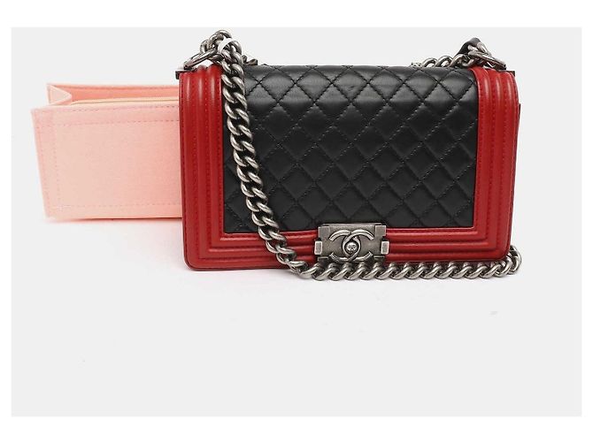 Borsa Chanel Boy Medium in Pelle Nera e Rossa Nero Rosso - vista 7
