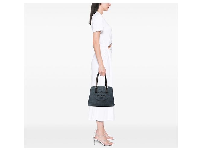 Tote in denim blu con logo Prada Blu scuro - vista 6
