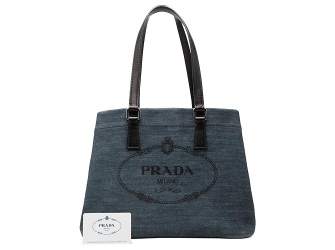 Tote in denim blu con logo Prada Blu scuro - vista 7