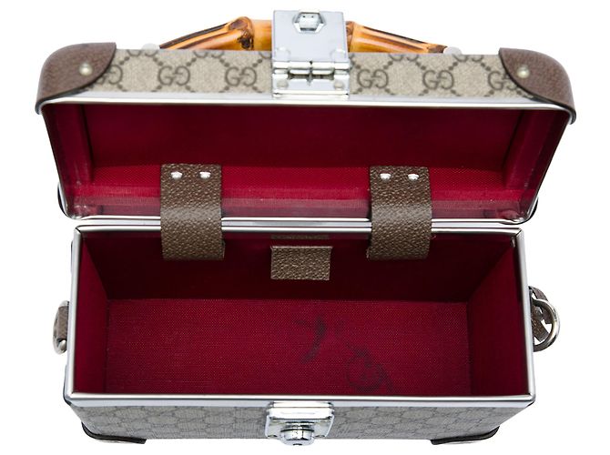 Borsa Vanity Gucci Beige GG Supreme Bamboo - vista 4