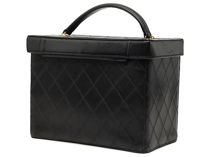 Chanel Vanity Case aus schwarzem gestepptem Lammleder mit CC-Tragegriff - Ansicht 2