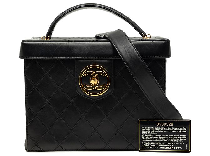 Chanel Vanity Case aus schwarzem gestepptem Lammleder mit CC-Tragegriff - Ansicht 8