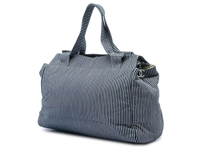 Chanel Blue CC Striped Canvas Shopper Tote Blau - Ansicht 2