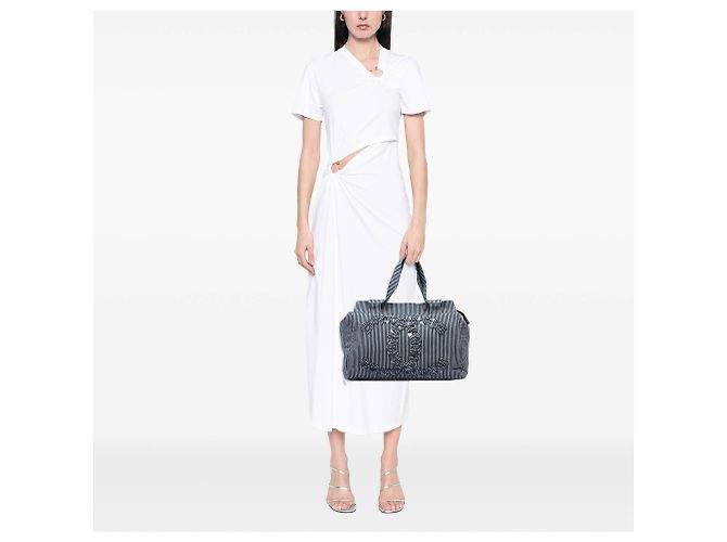 Chanel Blue CC Striped Canvas Shopper Tote Blau - Ansicht 5