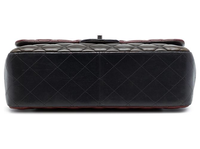 Chanel Red Jumbo Classic Tricolor Lambskin Double Flap Rosso Bordò - vista 3