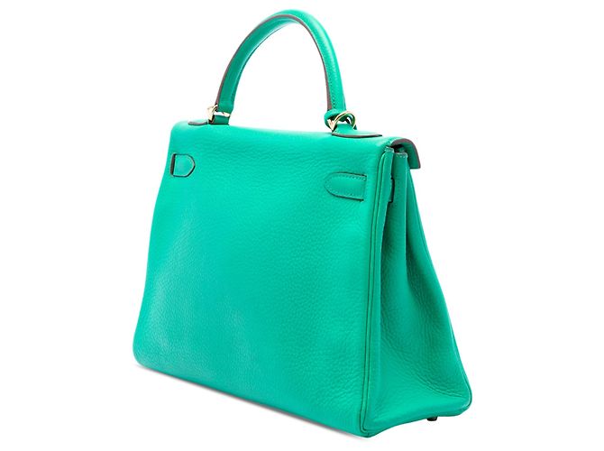 Hermès Green Clemence Kelly II Retourne 32 Verde Verde chiaro - vista 2